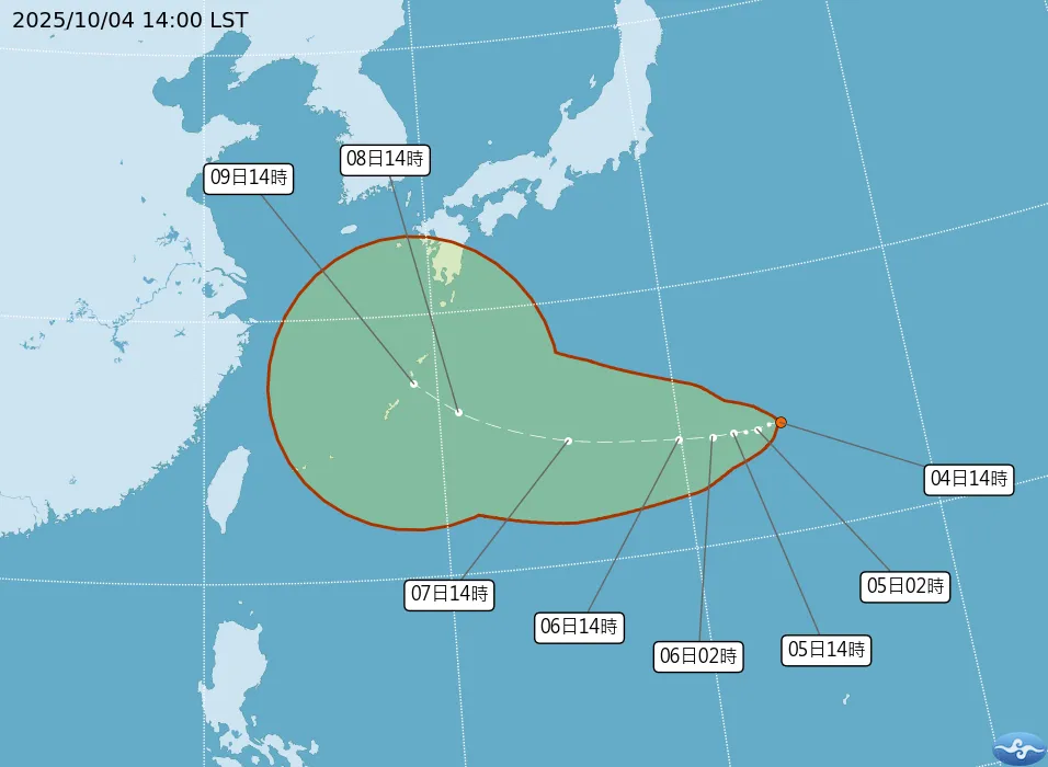 熱帶性低氣壓TD25正往大陸海南島前進，最快5日升級成哈隆颱風，並於8日至9日最接近台灣。（圖／翻攝自中央氣象署官網）