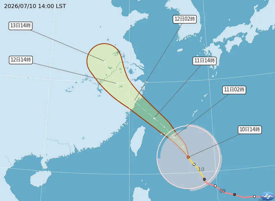 巴威將以通過台灣東北部及北部海域的機率最高，成為「西北颱」或直接登陸台灣的機率已經大幅降低。（圖／氣象署）