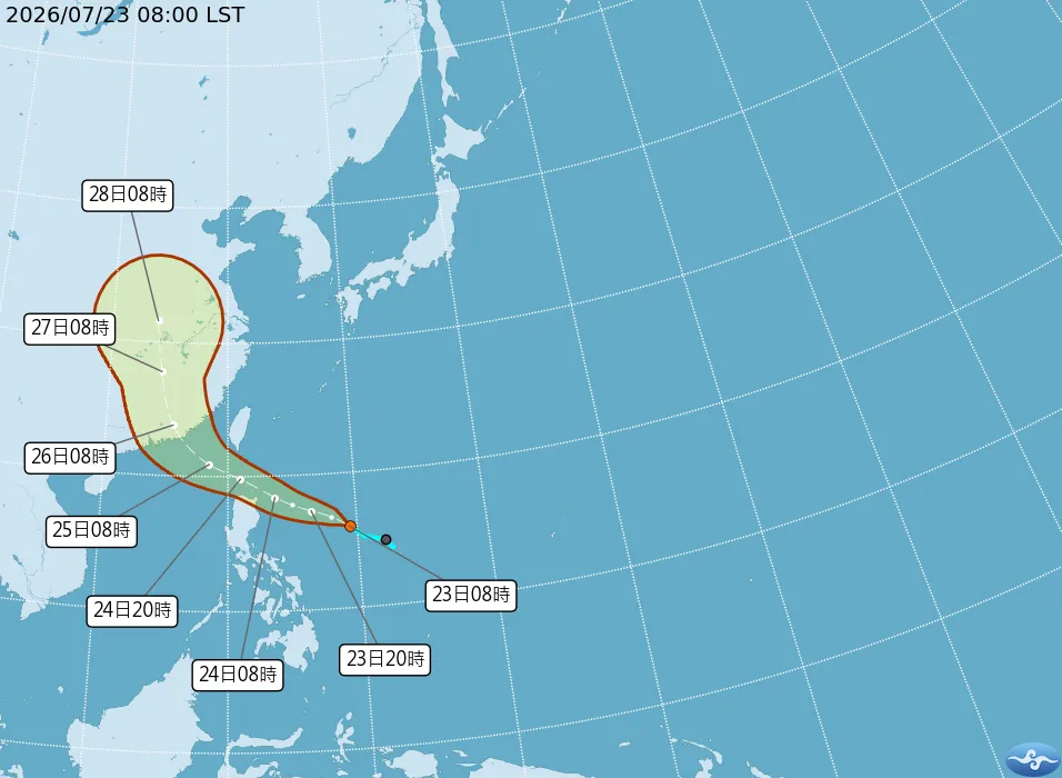熱帶性低氣壓TD13預估路徑。（圖／中央氣象署）