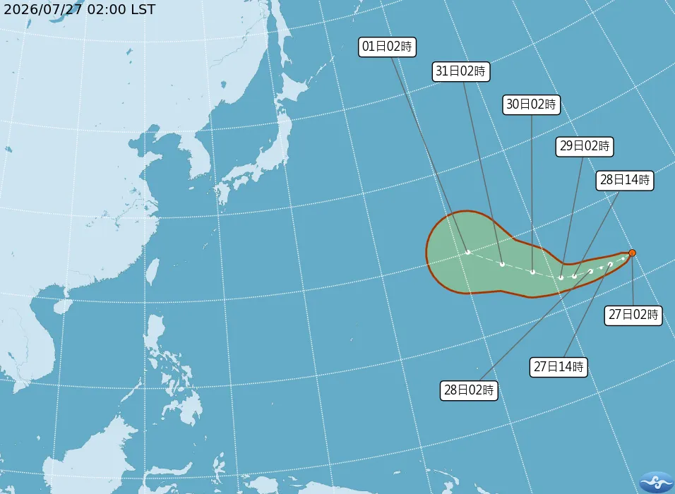 熱帶性低氣壓TD14可能最快於今日生成為颱風「白海豚」。（圖／中央氣象署）