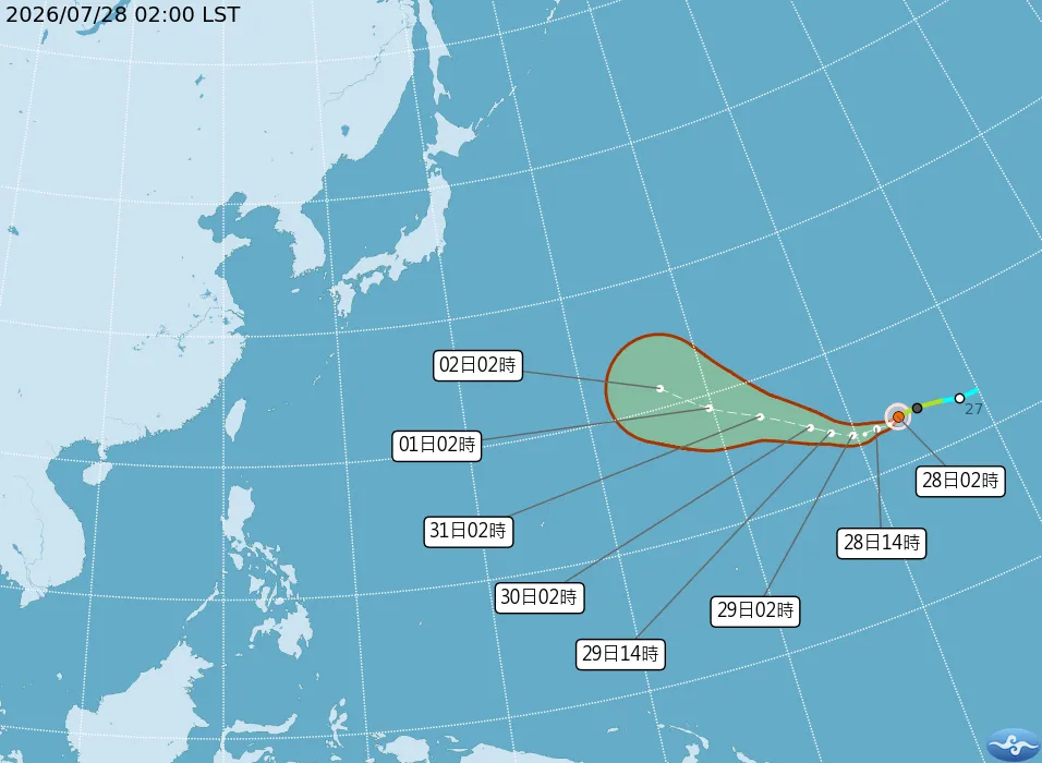 白海豚颱風逐漸朝日本東南方海面接近。（圖／中央氣象署）