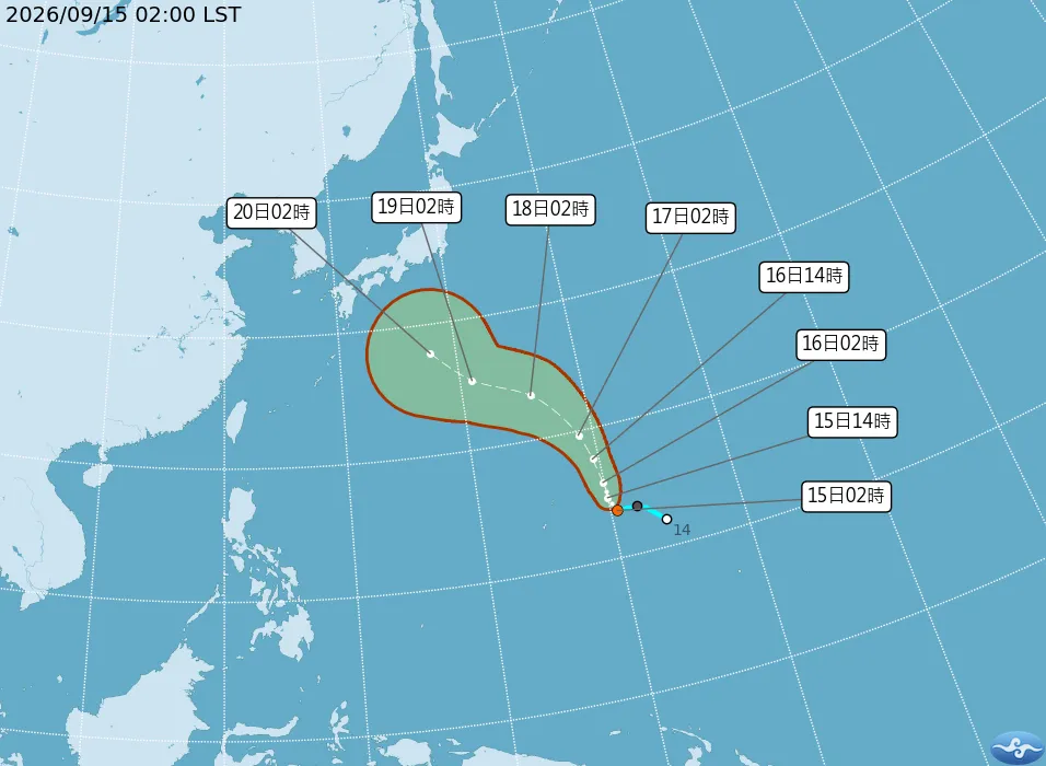 熱帶性低氣壓TD28將生成為颱風,並朝日本前進。(圖/中央氣象署)