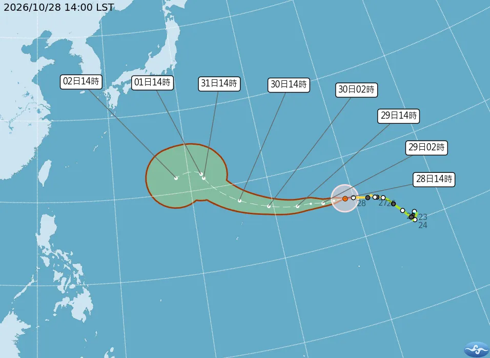 強颱煙花預計不會對台灣造成直接影響，但沿海地區11月1日至3日仍要留意長浪發生。（圖／中央氣象署提供）