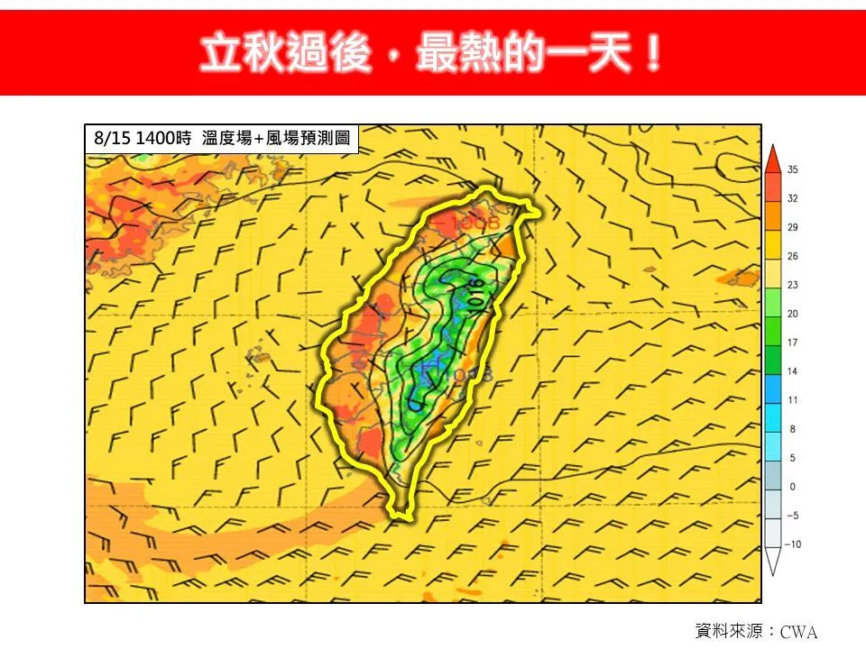 氣象專家林得恩表示,今天是立秋過後最熱的一天。(圖/擷翻攝林老師氣象站臉書)
