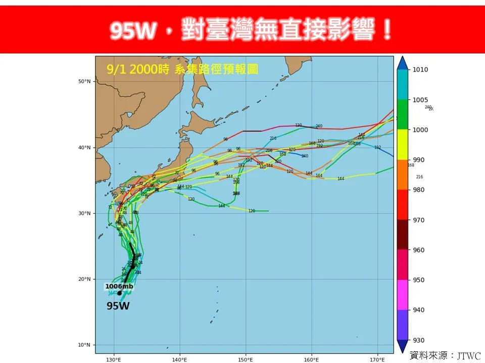 95W對台灣無直接影響。（圖／翻攝自「林老師氣象站」臉書）