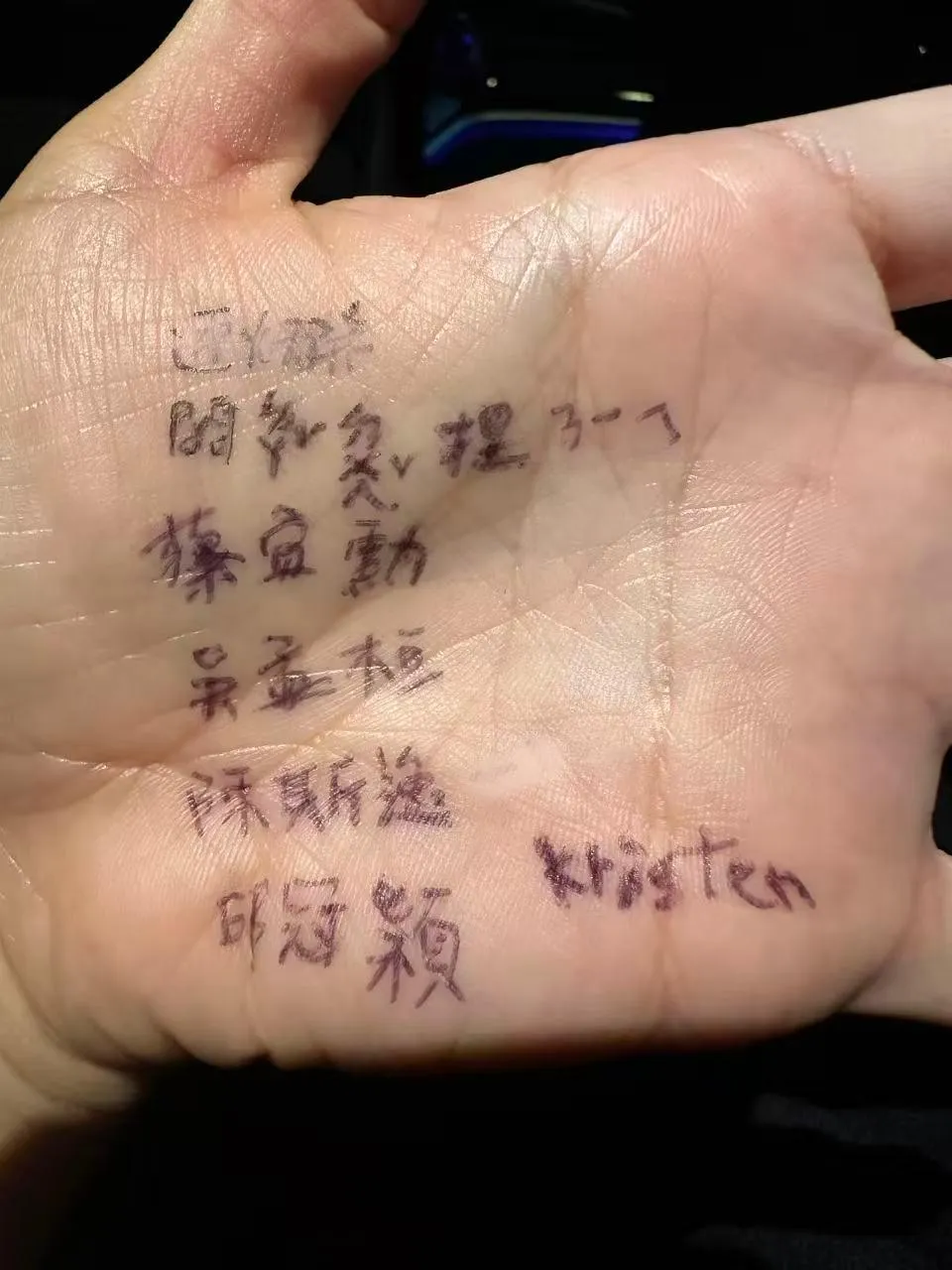 張鈞甯解答,手掌上寫的是想感謝的醫生名字。(圖/翻攝FB 張鈞甯Ning Chang)