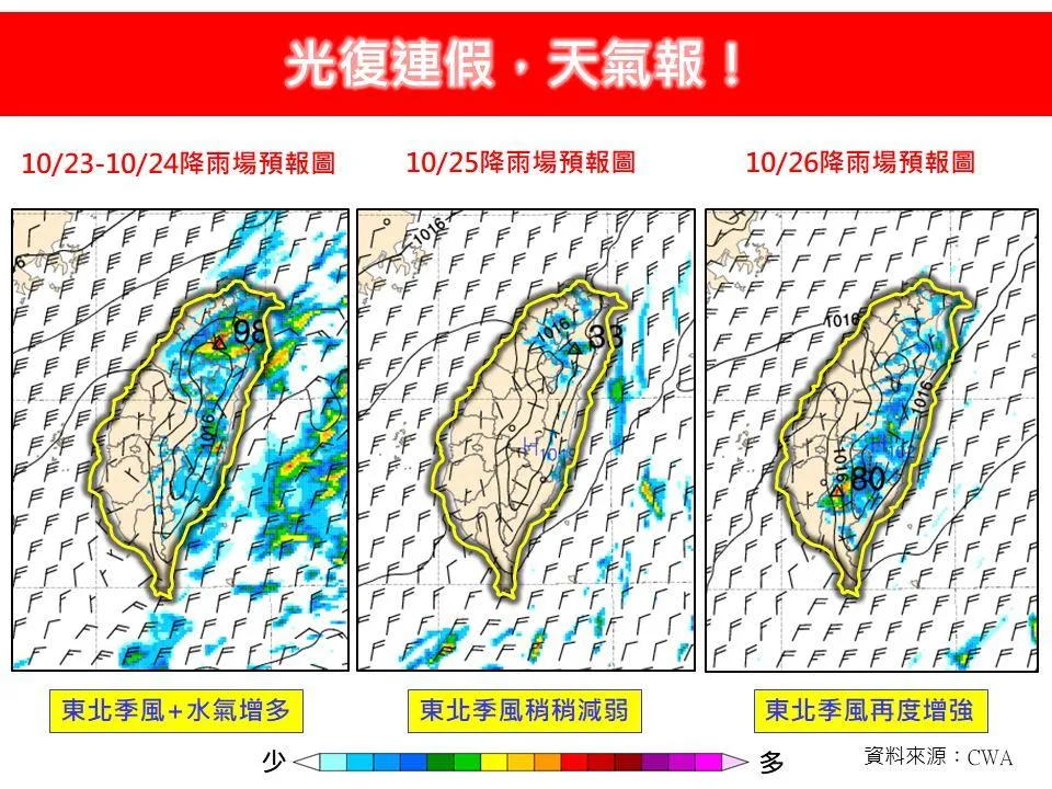 光復節連假天氣。(圖/翻攝自「林老師氣象站」臉書)