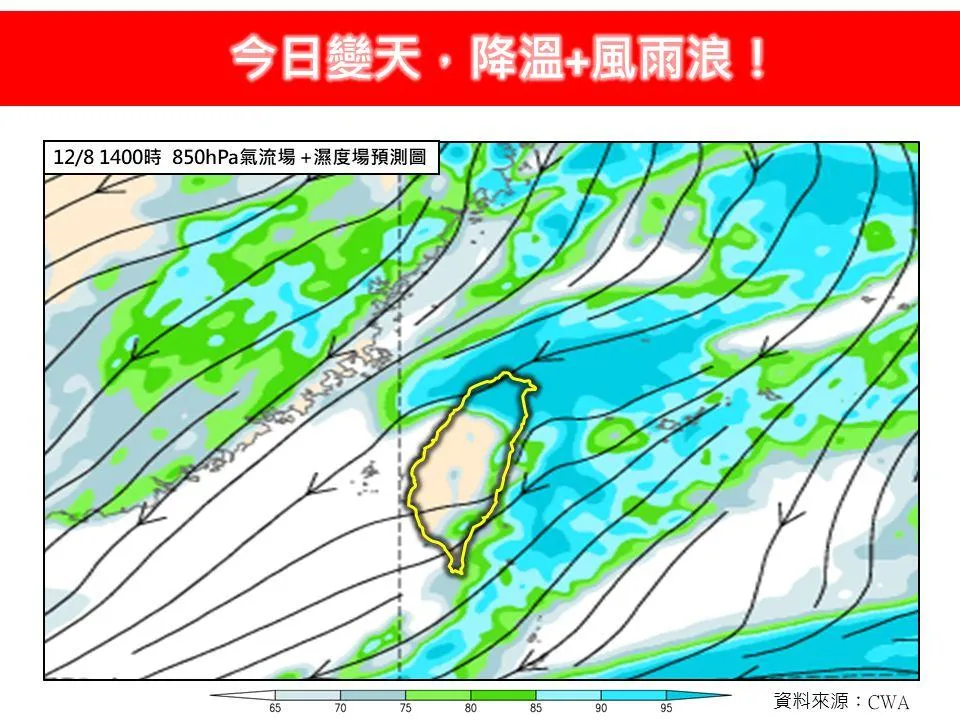 第一波冷空氣從今日上半天開始南下，全台天氣明顯轉涼。（圖／翻攝自臉書／林老師氣象站）