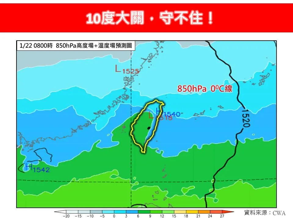 氣象專家林得恩表示「10度大關，守不住！」。（圖／翻攝自臉書林老師氣象站）