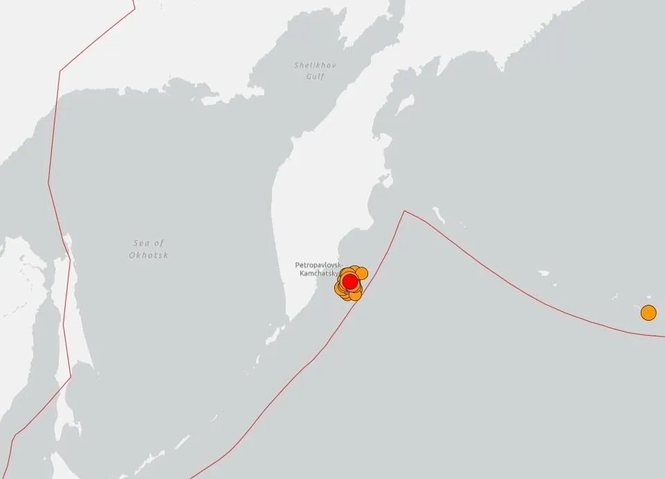 俄羅斯堪察加半島又發生接連地震。(圖/翻攝自USGS)