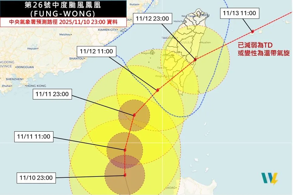 吳聖宇指出，鳳凰颱風在過去一段時間對於轉彎之後的預報路徑有彎得更大。（圖／翻攝自臉書粉專「天氣職人-吳聖宇」）