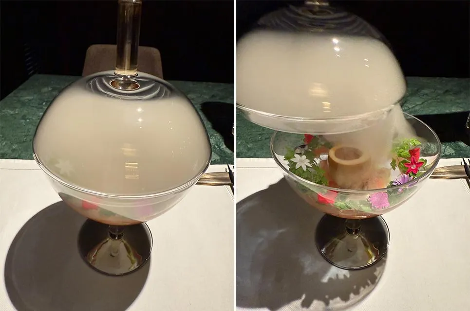透明球體封住煙燻氣,一打開就竄出裊裊白煙。(圖/黃宏輝提供)