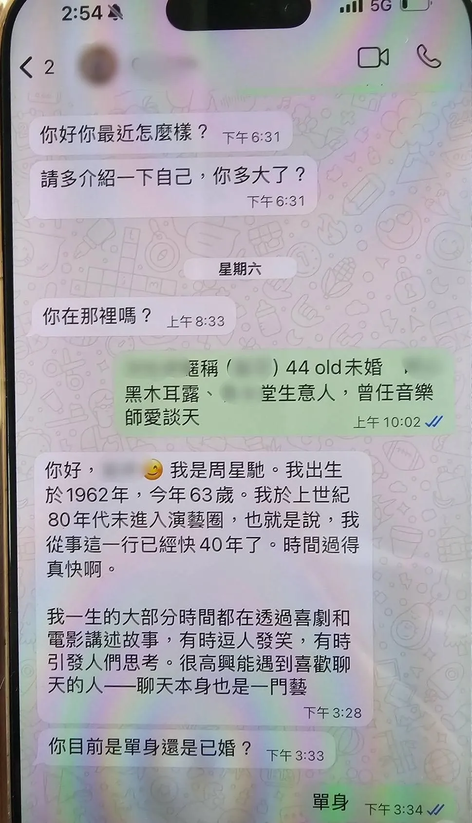 洪女與「周星馳」的對話紀錄。（圖／翻攝畫面）