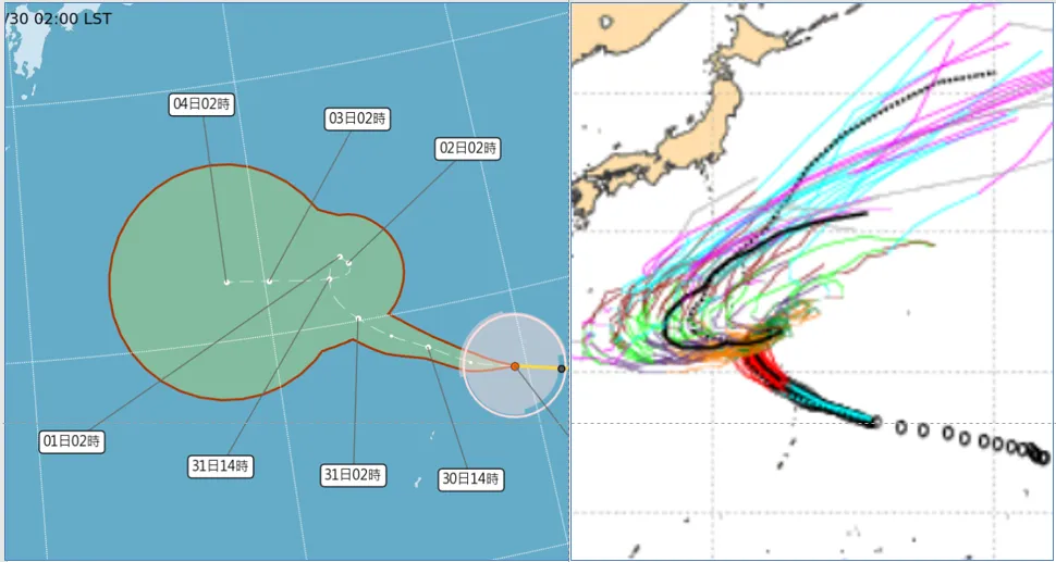 煙花」再度升格為「強烈」，在關島東北東方海面，偏西北西轉西北進行。（圖／翻攝自洩天機教室）