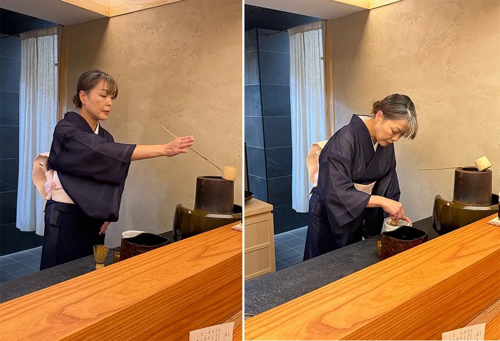 熱水澆置調製抹茶。(圖/黃宏輝提供)