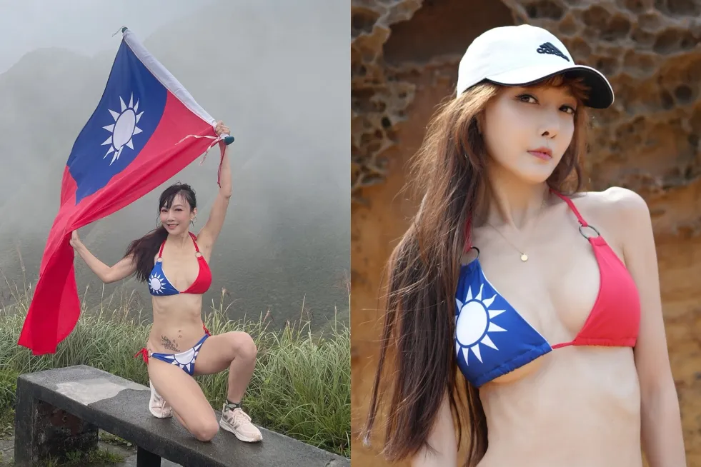 胡文英近日身穿國旗比基尼拍照。(圖/翻攝自胡文英臉書)
