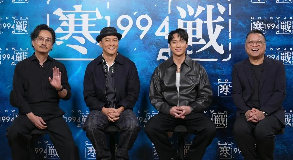 導演梁樂民(右起)27日率吳彥祖、劉俊謙、謝君豪與台灣媒體進行視訊訪問。（圖／截圖自訪問影片）