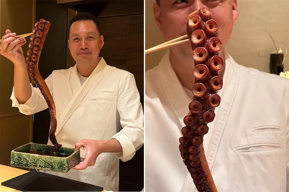 料理長自豪的水章魚、碩大章魚手臂。（圖／黃宏輝提供）