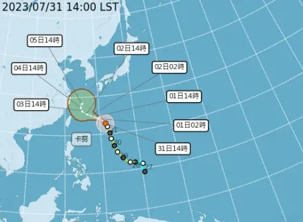 中颱「卡努」海上散步、變胖中　8/3最接近台灣、影響相對強