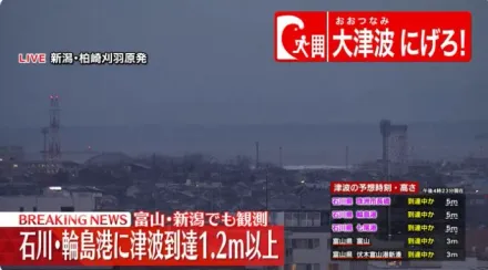 日本能登7.6強震首波海嘯高度恐達5公尺　東電正確認柏崎刈羽核電廠狀況