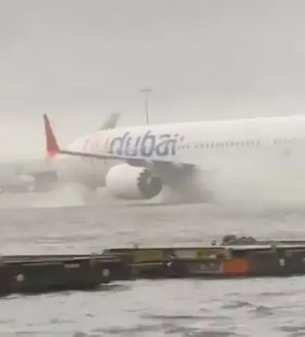 影/一整年雨「一天下完」！杜拜客機驚險「水上滑行」阿曼山洪釀18死